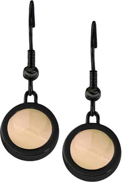 Quiges RVS Schroefsysteem Oorhangers Oorbellen Zwart met Verwisselbare Beige Cat's Eye Mini Munt Set - ECOS285