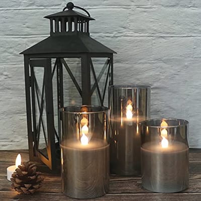 Vlamloze LED Kaarsen met Timer en Afstandsbediening - Grijze Glazen Decoratieve Kaarsen voor Huis en Feestdagen