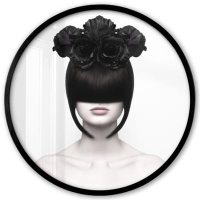 Poster in lijst Rond - Fotolijst 40x40 cm - Posters - Portret - Vrouw - Rozen - Abstract - Zwart wit - Ronde posterlijst zwart - Decoratie - Wanddecoratie woonkamer - Muurdecoratie slaapkamer