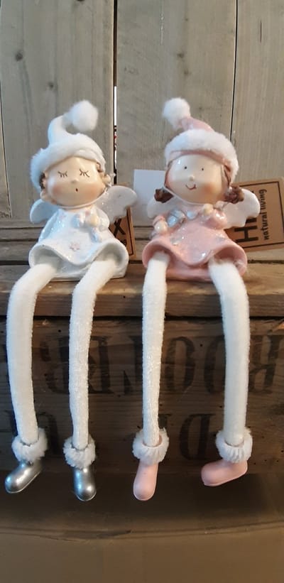 Kerst - Kerstpoppetjes - Bungelbenen - Set van 2 - Wit en Roze