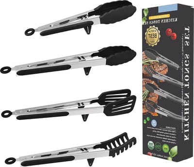 Rvs Siliconen Keukentang Set - Voor Koken, Pasta, Grill - Aschef 4in1 - BPA-Vrij - Serveertang met Vergrendeling