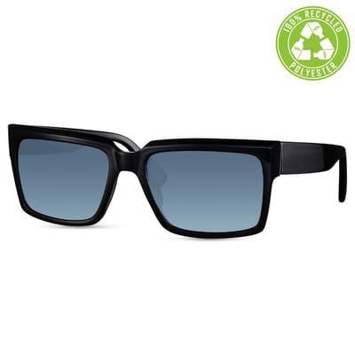 Eco-Line Hip-Hop Zonnebril WHS-6077 Recycled Polyester Unisex Retro 90's Zwart/Grijsblauw 100% UV400 Cat.3 Incl: Hoesje/Poetsdoekje