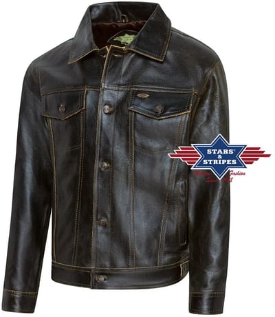 Lederen western jas Stars&Stripes BRANDO XL