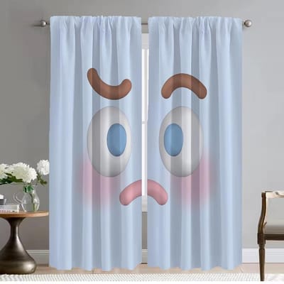 Gordijnen Kinderkamer Schattige Lijn Expressie Scheidingswand Huis Interieur Gordijnen 2 Stuks Woonkamer Gordijn Halloween Decoratie W50xH70cmx2pcs-CL gray