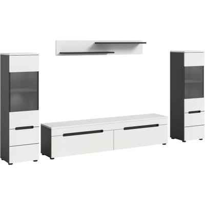 Canu woonkamercombinatie inclusief verlichting staand-hangend wit NB Basalt NB Abs. wit NB - 33x272x141cm