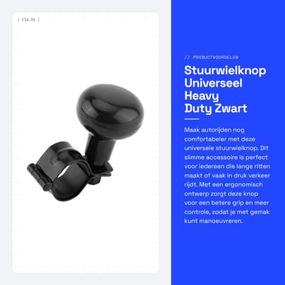 Dailygoods- Stuurwielknop Universeel - Heavy Duty - Spinnerhandvat - Kunststof/Metaal - Zwart - 135g - Stuurknop