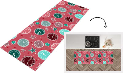 Keukenloper - Loper keuken - Klok - Roze - Patronen - Sterren - 150x50 cm - Keukenloper vinyl