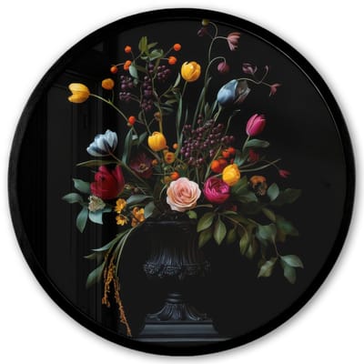 Poster in lijst Rond - Fotolijst 40x40 cm - Posters - Klassiek - Vaas - Boeket - Bloemen - Ronde posterlijst zwart - Decoratie - Wanddecoratie woonkamer - Muurdecoratie slaapkamer