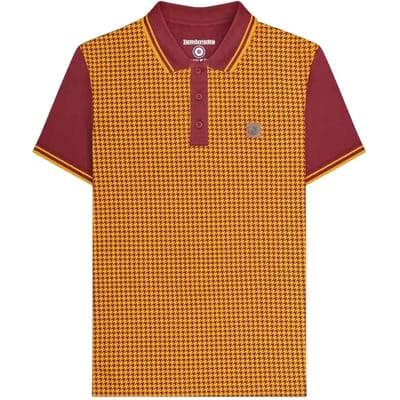 Lambretta Heren Houndstooth Polo Shirt (Bordeaux/Geel)