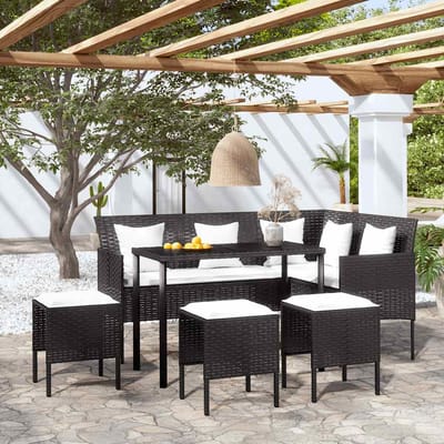 vidaXL - 5-delige - Loungeset - met - kussens - L-vormig - poly - rattan - zwart