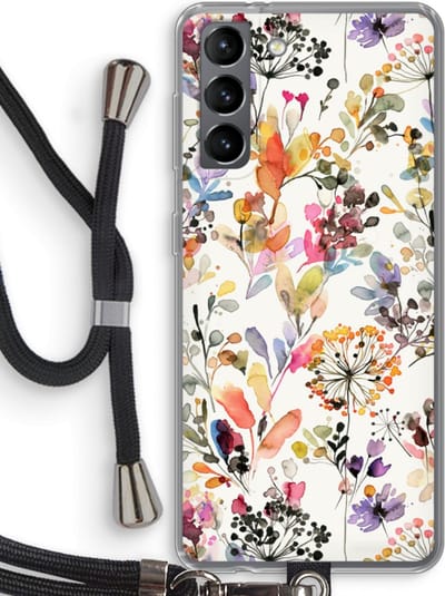 Hoesje met koord geschikt voor Samsung Galaxy S21 hoesje met Koord - Wilde grassen - Telefoonhoesje met Zwart Koord - Bescherming aan alle Kanten en Over de Schermrand