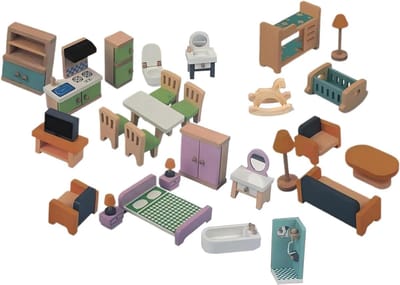 Houten poppenmeubel - Miniatuur meubels - Rollenspel - Veilige coating - 365 cm - Houtkleur