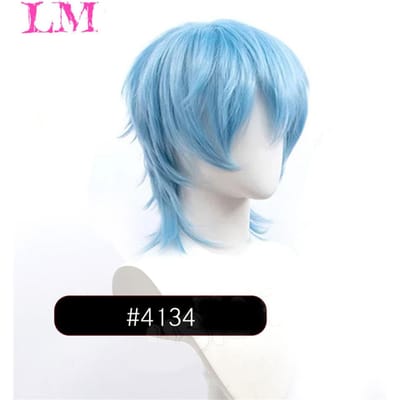 LM Synthetische Korte Pruiken Wolf Cut met Pony Steil Cosplay Feestpruik voor Mannen Vrouwen Roze Rood Blauw Paars Koreaanse Stijl Mannen Pruik gray