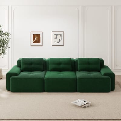MODFU Modulaire Bank - Diepe Zitting En Antislip - Minimalistisch - Voor Woonkamer - Ribstof - Groen