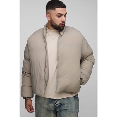 Plus Mono Gewatteerde Oversized Bomberjack | Taupe | Size 2XL