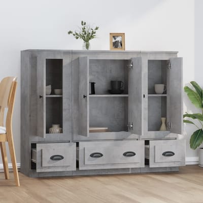 vidaXL - Hoge - kasten - 3 - st - bewerkt - hout - betongrijs