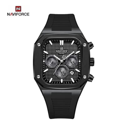 NAVIFORCE horloge voor mannen, met gefumeerd zwarte silica polsband, zwarte wijzerplaat en horlogekast in een mooie geschenkdoos ( model 8037 BBB)