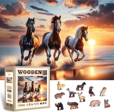 Houten Puzzel - Legpuzzel 1000 - Ontspanning Thuis - 100 Dierenvormige Stukjes - 54 x 39 cm - Natuurlijk Hout