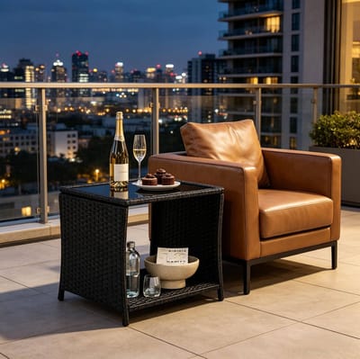 Tuintafel - Compacte Bijzettafel Met Opbergruimte En Gehard Glasblad - Voor Tuin Balkon En Terras - Polyrattan Metaal - 45x45x40 Cm - Zwart