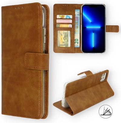 HB Hoesje Geschikt voor Apple iPhone 13 - Bruin - Portemonnee Book Case met Pasjeshouder en Magneetlipje