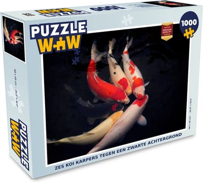 Puzzel Zes koi karpers tegen een zwarte achtergrond - Legpuzzel - Puzzel 1000 stukjes volwassenen