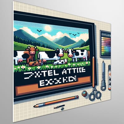 Pixel art koeien schilderij | Pixel Perfect Pasture: Een Mozaïek van Melkgevende Kunst Koeien | Kunst - 60x60 centimeter op Forex | Foto op Forex