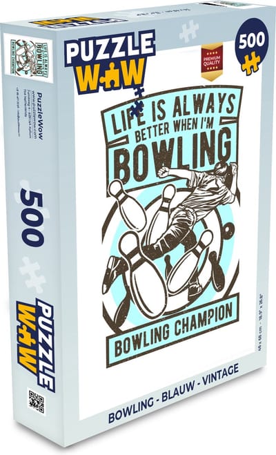 Puzzel Bowling - Blauw - Vintage - Legpuzzel - Puzzel 500 stukjes