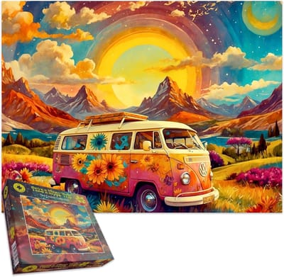 Legpuzzel 1000 stukjes - Kampeerbus avontuur - Ontspanning thuis - Levendig landschap - 66 x 50 cm