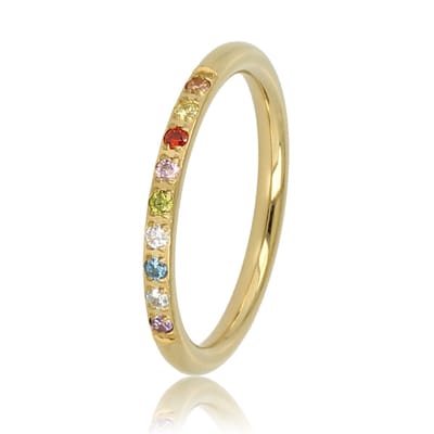 My Bendel - Goudkleurige Ring met Gekleurde Zirkonia - Stainless Steel - met Luxe Cadeauverpakking | Sieraden Voor Dames | Maat 16.00 Mm / Maat 50