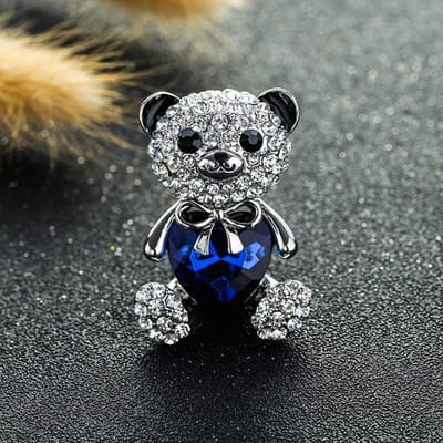 Kleuren Kies Grote Kristallen Hart Beer Broche Leuke Dierlijke Spelden En Broches Voor Vrouwen Jurk Jas Badges Sieraden blauw