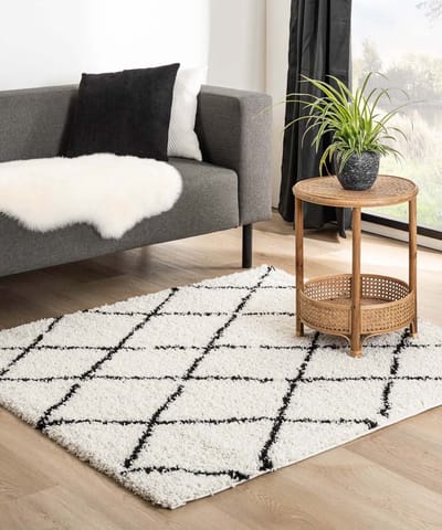 Vierkant berber vloerkleed - Habitat wit/zwart 200x200