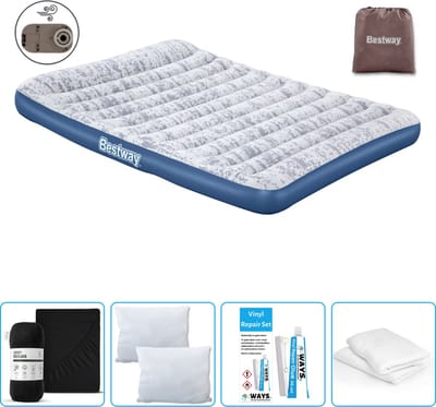 Bestway luchtbed - 2-Persoons - 152 x 203 x 30 cm - Blauw - Inclusief pomp - Hoeslaken - Kussen - Kussenbeschermer en Reparatieset