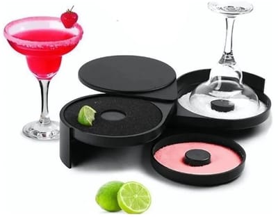 Dailygoods- Zout Rimmer 3-Tier - Bar Glas Rimmer - Cocktail Zoutdoos - Suiker Rimmer - Zwart Plastic - Draaiopening 360 graden
