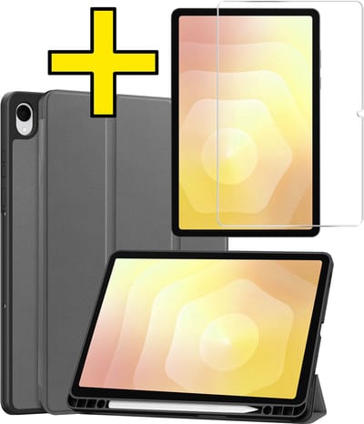 Hoes - Geschikt voor Samsung Galaxy Tab S11 - Met Screenprotector - Trifold Bookcase - Hard Cover Case - Met Uitsparing Geschikt voor S Pen - Hardcover Book - Tablet Hoesje - Grijs