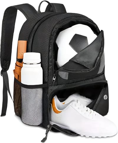 CarryQuest® - Sportrugzak met Balvak - Voetbal Rugzak met Schoenenvak - Sport Rugtas voor Voetbal, Basketbal & Volleybal - Rugzak met Bodemvak, Fleshouder & Waterafstotend Materiaal - Zwart