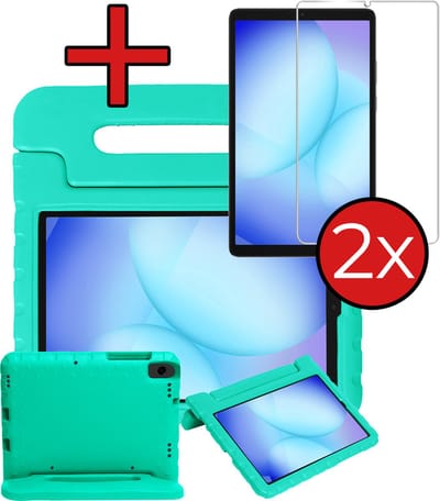Hoesje - Geschikt voor Samsung Galaxy Tab A11 - Met 2x Screenprotector - Kinderhoes - Shockproof Bumper - Kidsproof Case - Tablethoes - Kinder Hoes Cover - Turquoise