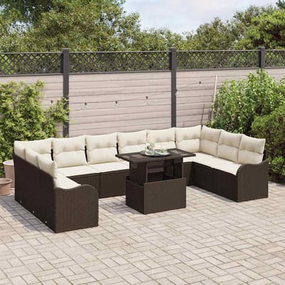 vidaXL - Tuinbank - Set - 11 - st - 10-Aantal - zitplaatsen - Bruin - Poly - Riet