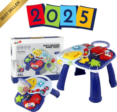 EduPlay Educatieve 2-in-1 Speeltafel Zee Dieren – Interactieve Activiteitentafel met Piano, Blokken, Klok, Boek en Basketbalset – Stimuleert Motoriek, Kleurherkenning en Muzikaliteit bij Peuters vanaf 18 Maanden – Speelgoed 1, 2, 3 Jaar - Met Ebook