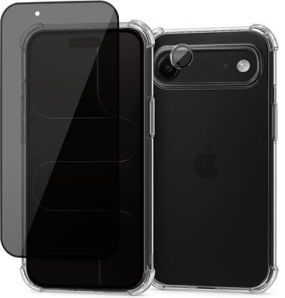 Hoesje geschikt voor iPhone 17 Air - Privacy Screenprotector Volledig Dekkend Glas & Camera Protector - Shockproof Transparant