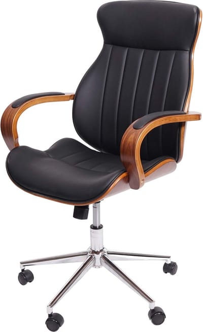 Bureaustoel MCW-H39, bureaustoel bureaustoel directiestoel, gebogen hout walnoot look kunstleer MVG-gecertificeerd ~ zwart