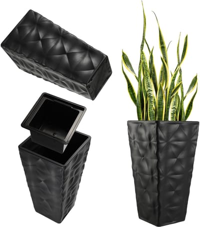KADAX Bloempot met 3D-effect, bloempot van kunststof in 4 kleuren, plantenbak met inzetstuk en praktische handgrepen, kunststof pot, outdoor plantenbak, binnenpot (antraciet, hoogte: 74,5 cm)