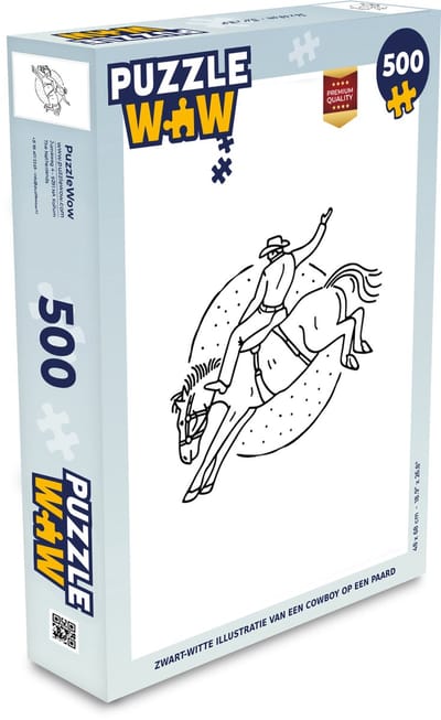 Puzzel Zwart-witte illustratie van een cowboy op een paard - Legpuzzel - Puzzel 500 stukjes