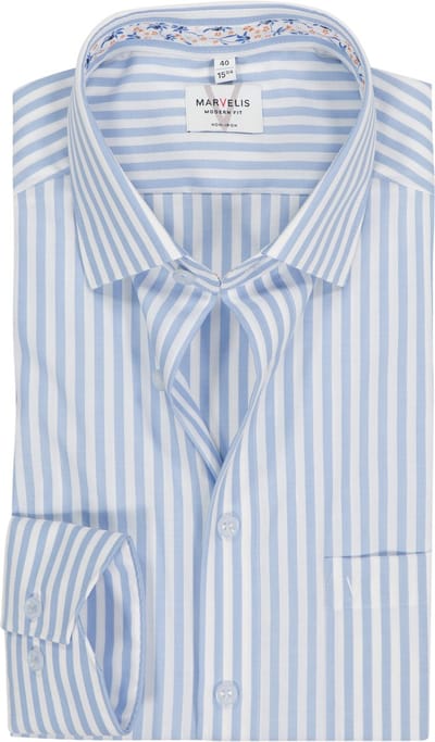 MARVELIS modern fit overhemd - popeline - wit met lichtblauw gestreept - Strijkvrij - Boordmaat: 45 (EU maat: XXL)