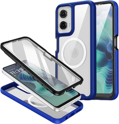 Hoesje met Ingebouwde Screenprotector Geschikt voor Motorola Moto G35 | Compatibel met MagSafe | Full Protect Valbescherming | Schokbestendige Beschermhoes | Doorzichtig / Blauw