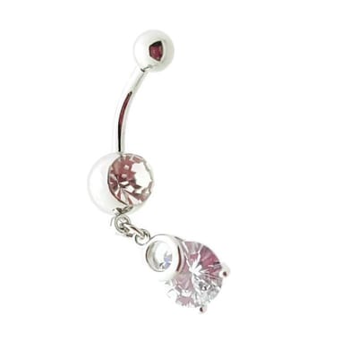 Aramat Jewels | Navelpiercings | Zilveren Navelpiercing met Ronde Zirkonia Hanger | | | |10mm | Staal | Volwassenen | Verkleurd niet