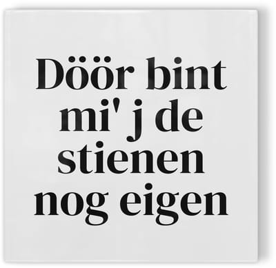 Tegeltje Zwolle Döör bint mi' j de stienen nog eigen - wit zwart - tegeltje stad - tegeltje met tekst