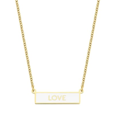 Key Moments Color 8KM-NE0003 Stalen Collier met Hanger - Love - Lengte 40 + 5 cm - Cadeau voor haar - Goudkleurig / Wit