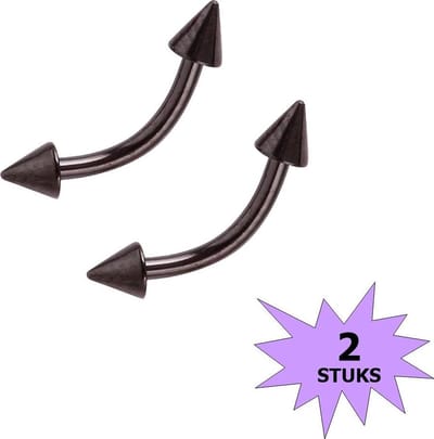Fako Bijoux® - Wenkbrauw Piercing - Spike - 3mm - Zwart - 2 Stuks