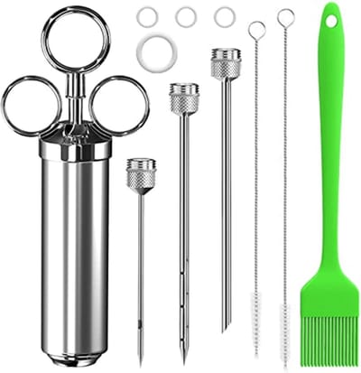 Livano Marinade Injectiespuit - Marinade Injector - Vlees Injectiespuit - Marinade Spuit - Vlees Spuit - Vlees Injector - Bbq Injectiespuit - Meat Injector - Zilver