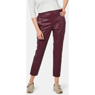 Broek van imitatieleer met elastische tailleband - donkerrood - Gr. 19 van Goldner Fashion
